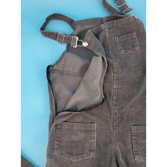 Corduroy Overalls Womens Sz M Crop  Gray Boho Adjustable Straps Pockers Shangyan - Picture 6 of 10